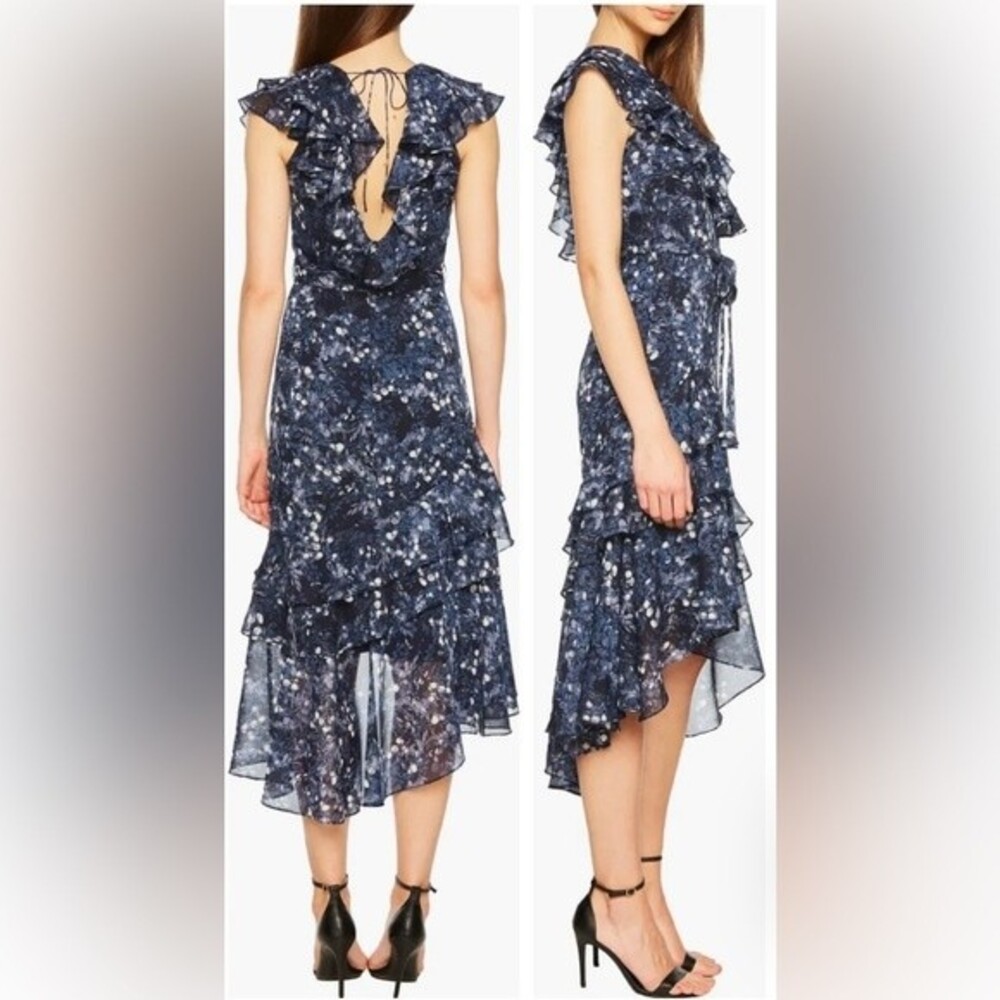 NWT BARDOT Midnight Romance Asymmetrical Frill Dress Size 6 Small Floral Ruffle‎
